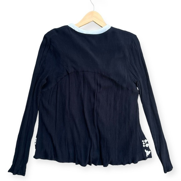 Black and white boho embroidered top with fringe, long sleeve, medium - Picture 7 of 8